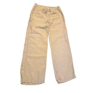 Cabi Womens Linen Pants M Beige Relaxed Fit Drawstring Waist